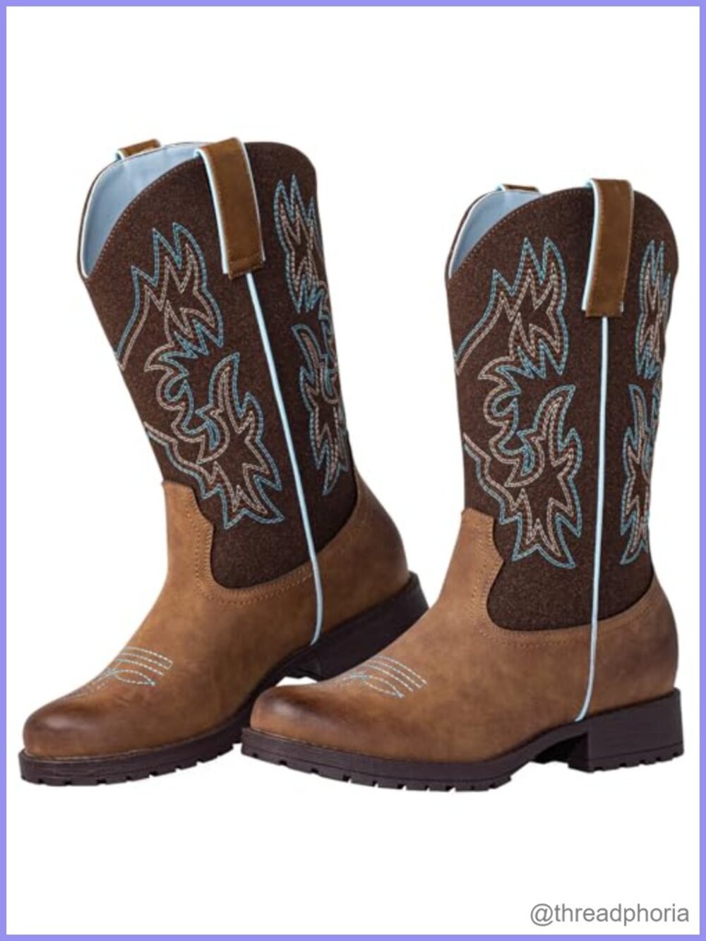 Faux Leather Western Cowboy Work Boots Round Toe Slip Resistant Wide Calf